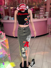 Varsity Stamped Jean Skirt w/ Split